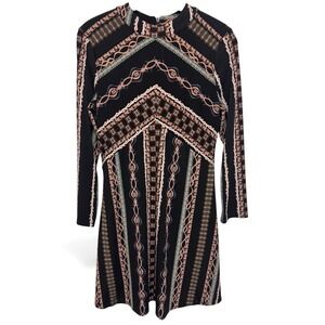 Free People Stella Retro Stretch Crepe Jersey Mini Dress black graphic size m